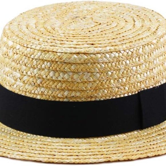 Boater Hats for Men Women Straw Skimmer Hat Wide Brim Halloween Christmas Costum - Picture 1 of 6